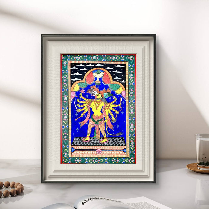 Panchmukhi Hanuman Pattachitra — Original Handmade Odisha Painting | 13×19 Inches | Five-Faced Hanuman Sacred Art