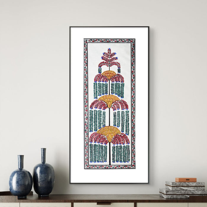 Tree of Life Pattachitra Painting on Tussar Silk — Original Handmade Odisha Art | 7×16 Inches