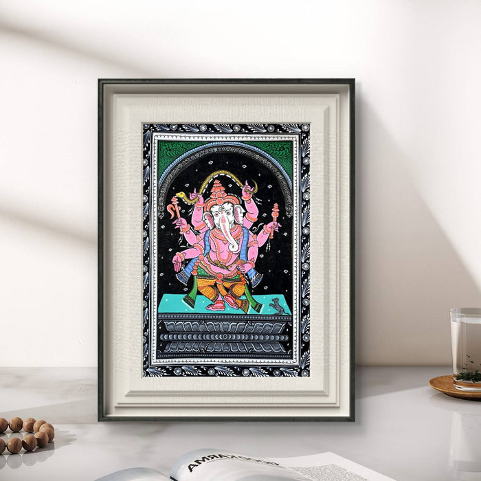 Six-Armed Ganesha Pattachitra — Original Odisha Hand-Painted Cosmic Temple Art | 13×19 Inches | Sacred Ganesha Wall Art