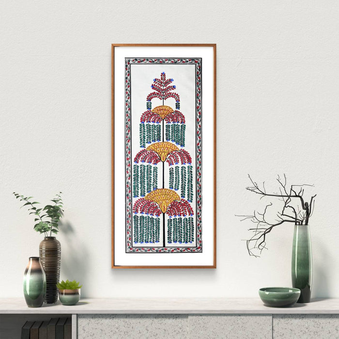 Tree of Life Pattachitra Painting on Tussar Silk — Original Handmade Odisha Art | 7×16 Inches