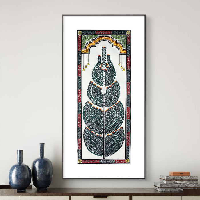 Tree of Life Pattachitra Painting on Tussar Silk — Original Handmade Odisha Art | 7×16 Inches