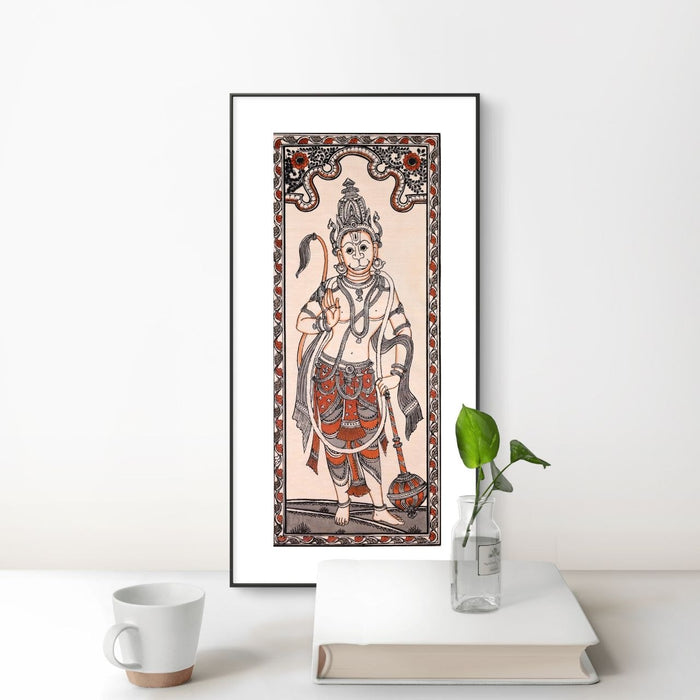 Hanuman Pattachitra Painting on Tussar Silk — Original Handmade Odisha Art | 7×16 Inches