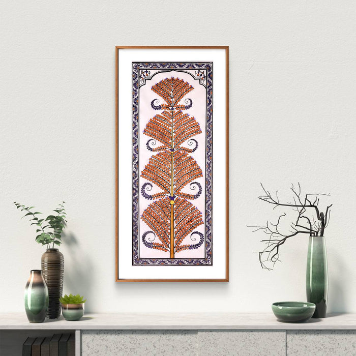 Tree of Life Pattachitra Painting on Tussar Silk — Original Handmade Odisha Art | 7×16 Inches