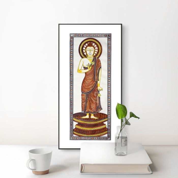 Buddha Pattachitra Painting on Tussar Silk — Original Handmade Odisha Art | 7×16 Inches
