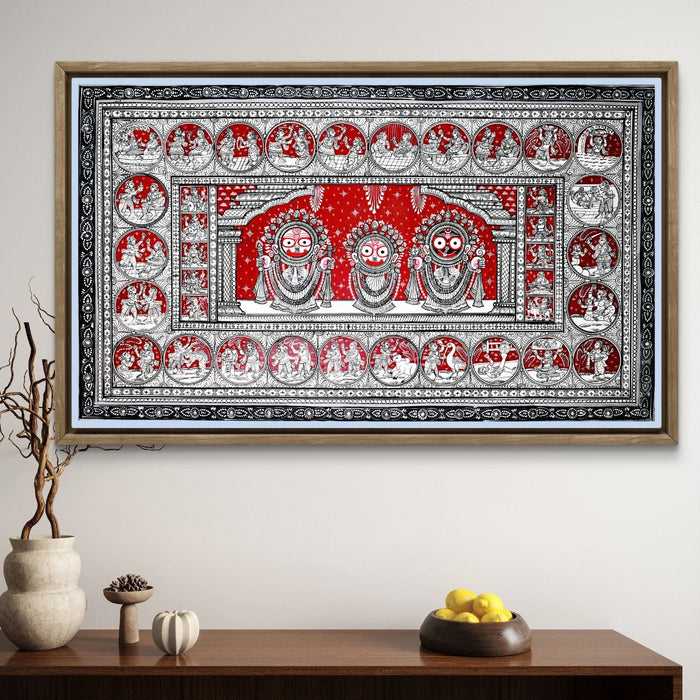 Jagannath Pattachitra Painting — Original Handmade Odisha Art | 24×40 Inches | Jagannath Balabhadra Subhadra with Katha Scenes