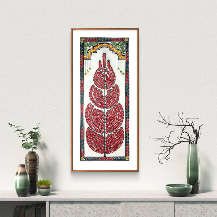 Tree of Life Pattachitra Painting on Tussar Silk — Original Handmade Odisha Art | 7×16 Inches