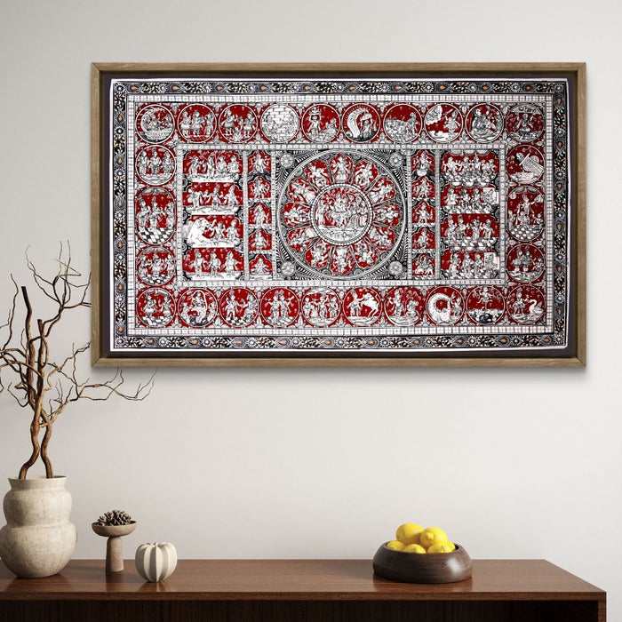 Krishna Life Story Pattachitra — Original Handmade Odisha Painting | 24×40 Inches | Dashavatara & Krishna Leela
