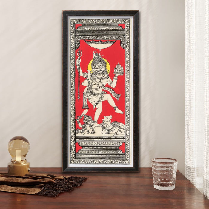 Shiva Pattachitra Painting on Tussar Silk — Original Handmade Odisha Art | 7×16 Inches