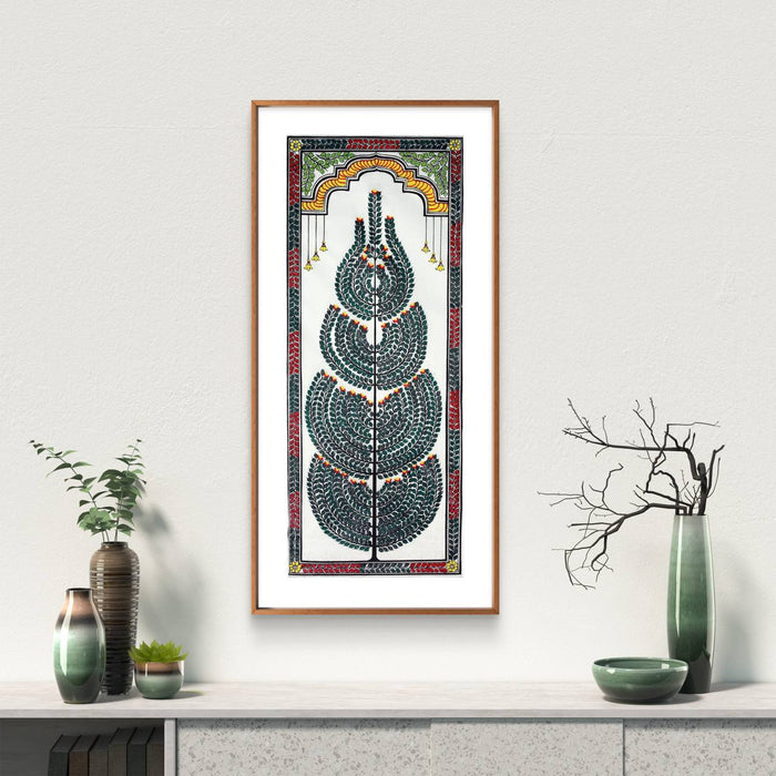 Tree of Life Pattachitra Painting on Tussar Silk — Original Handmade Odisha Art | 7×16 Inches
