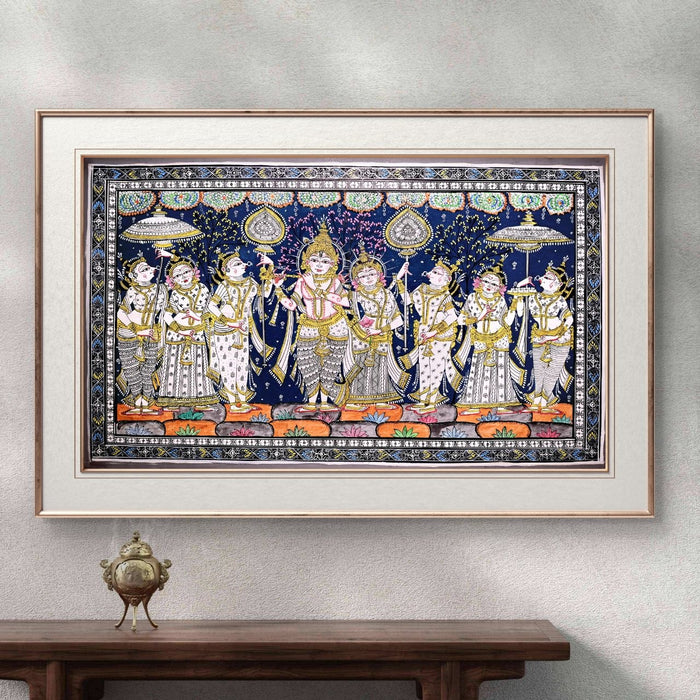 Krishna Raas Leela Pattachitra — Original Handmade Odisha Painting | 24×40 Inches | Krishna with Gopis