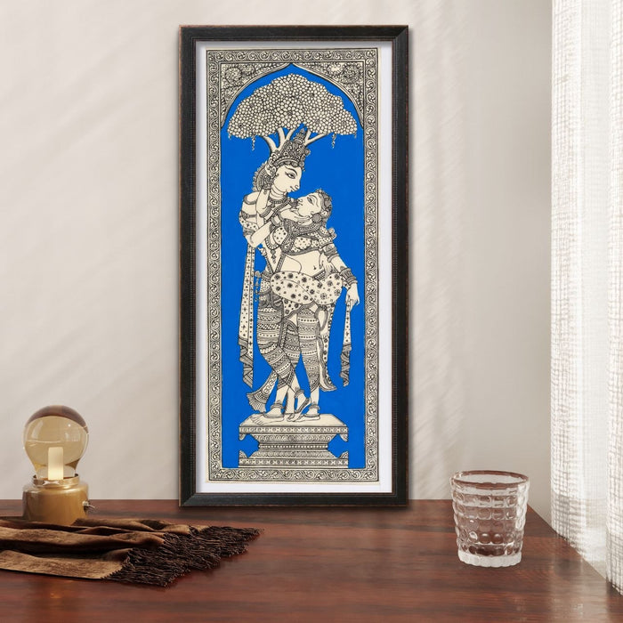 Radha Krishna Pattachitra Painting on Tussar Silk — Original Handmade Odisha Art | 7×16 Inches | Divine Love