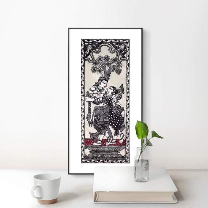 Radha Krishna Pattachitra Painting on Tussar Silk — Original Handmade Odisha Art | 7×16 Inches | Divine Love