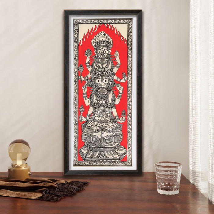 Jagannath Balabhadra Subhadra Pattachitra Painting on Tussar Silk — Original Handmade Odisha Art | 7×16 Inches