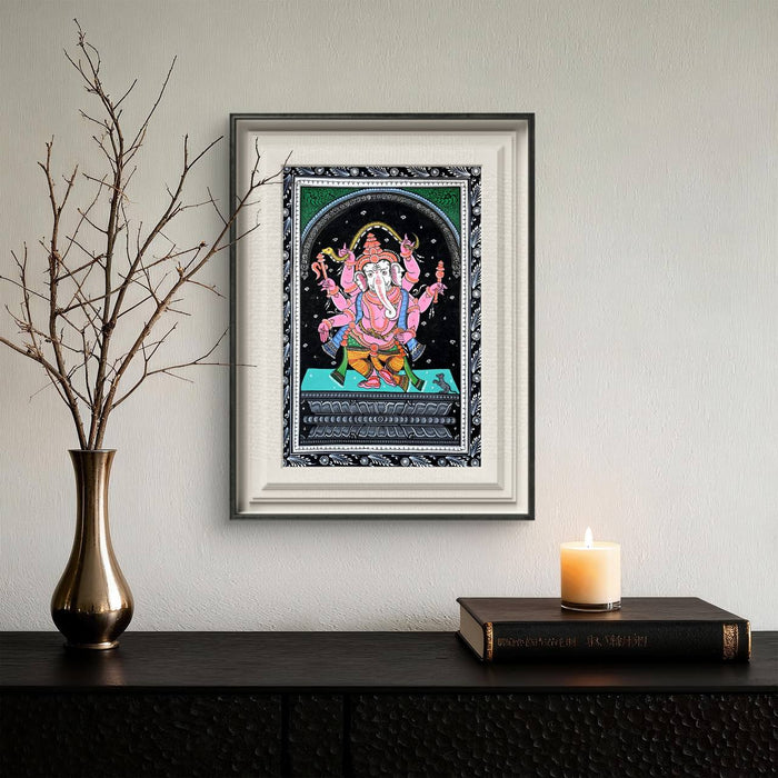 Six-Armed Ganesha Pattachitra — Original Odisha Hand-Painted Cosmic Temple Art | 13×19 Inches | Sacred Ganesha Wall Art