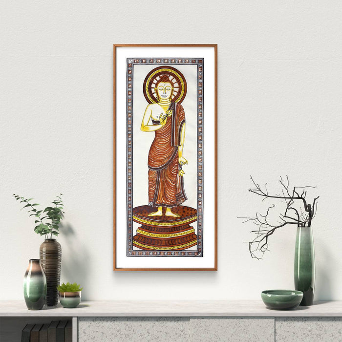 Buddha Pattachitra Painting on Tussar Silk — Original Handmade Odisha Art | 7×16 Inches