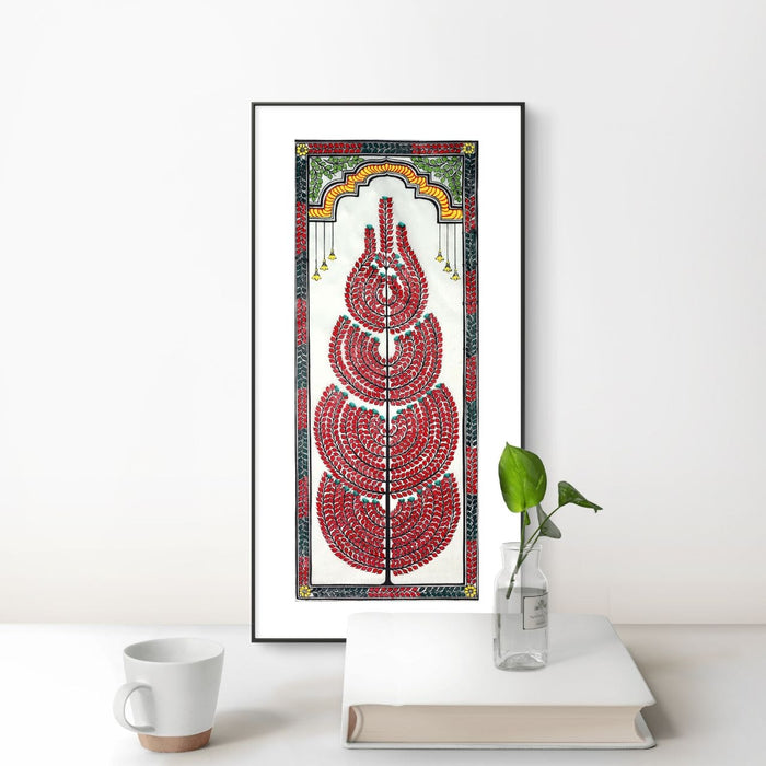 Tree of Life Pattachitra Painting on Tussar Silk — Original Handmade Odisha Art | 7×16 Inches