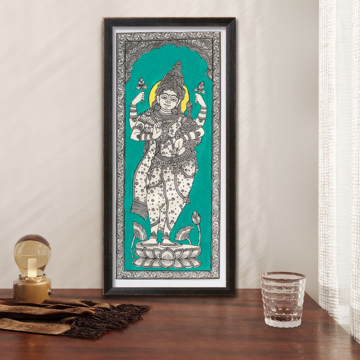 Lakshmi Pattachitra Painting on Tussar Silk — Original Handmade Odisha Art | 7×16 Inches