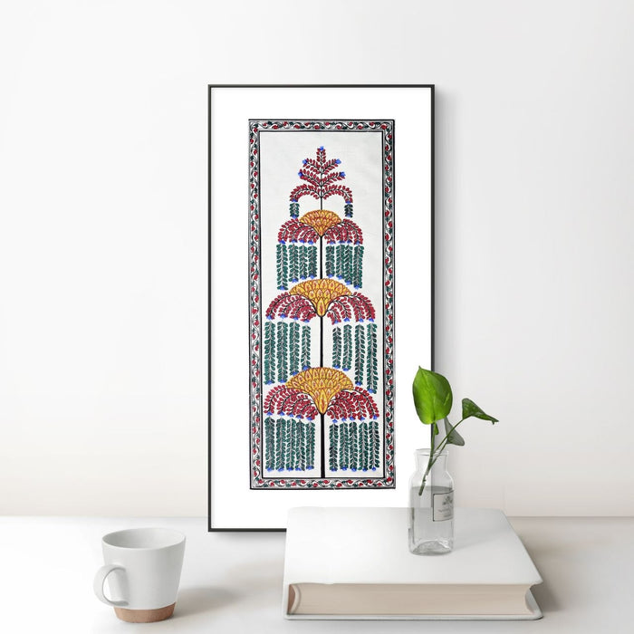 Tree of Life Pattachitra Painting on Tussar Silk — Original Handmade Odisha Art | 7×16 Inches
