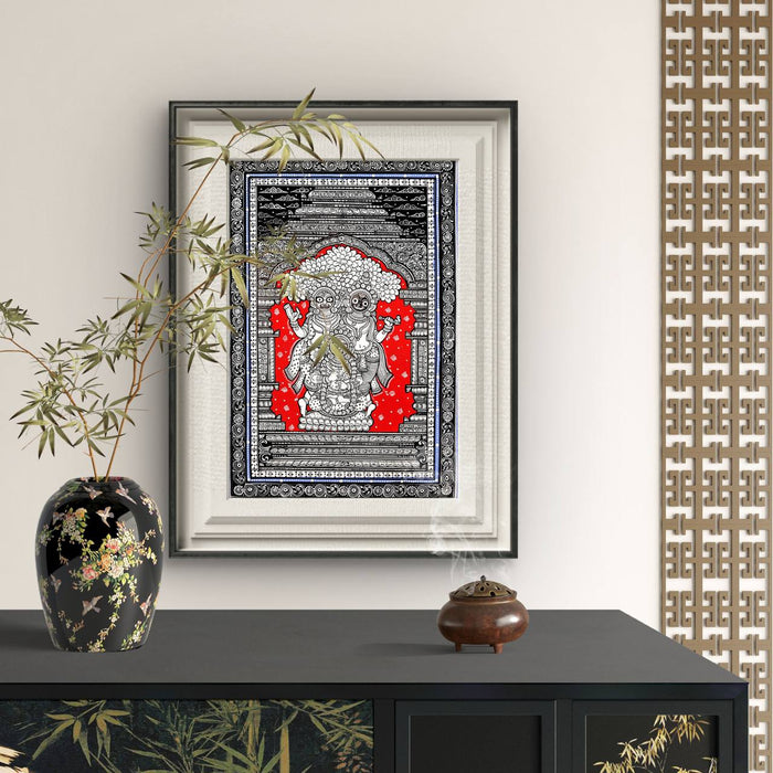 Jagannath Triad Pattachitra — Original Odisha Hand-Painted Balabhadra Subhadra Temple Art | 13×19 Inches | Sacred Puri Wall Art