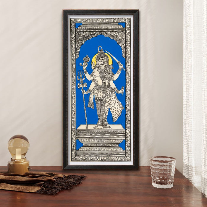 Ardhanarishvara Pattachitra Painting on Tussar Silk — Original Handmade Odisha Art | 7×16 Inches | Shiva Parvati Unity