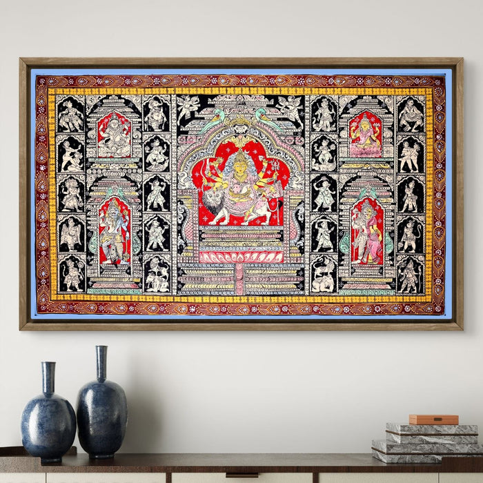 Durga Pattachitra Painting — Original Handmade Odisha Art | 24×40 Inches | Durga Parivar with Ganesha Lakshmi Saraswati Shiva
