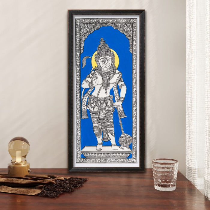 Hanuman Pattachitra Painting on Tussar Silk — Original Handmade Odisha Art | 7×16 Inches