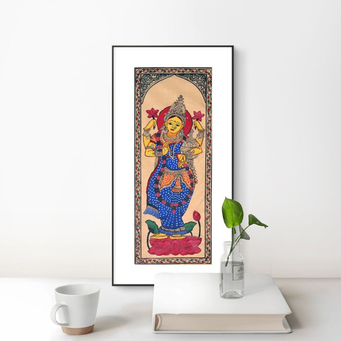 Lakshmi Pattachitra Painting on Tussar Silk — Original Handmade Odisha Art | 7×16 Inches