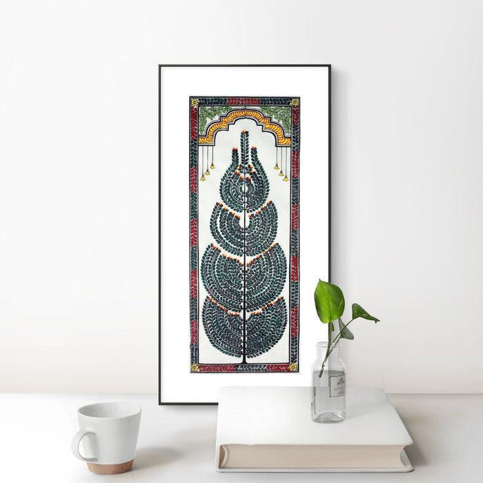 Tree of Life Pattachitra Painting on Tussar Silk — Original Handmade Odisha Art | 7×16 Inches