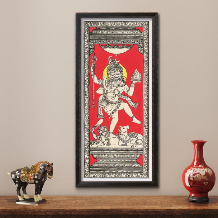 Shiva Pattachitra Painting on Tussar Silk — Original Handmade Odisha Art | 7×16 Inches