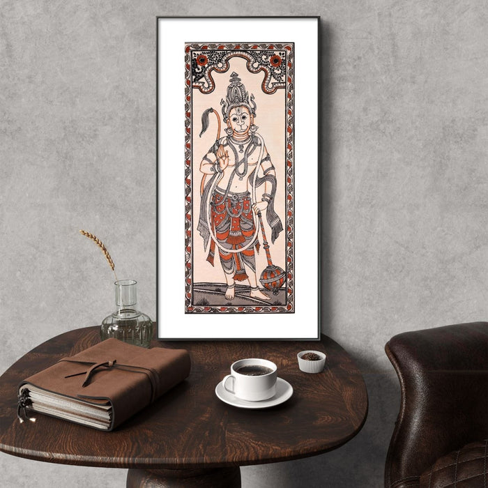 Hanuman Pattachitra Painting on Tussar Silk — Original Handmade Odisha Art | 7×16 Inches