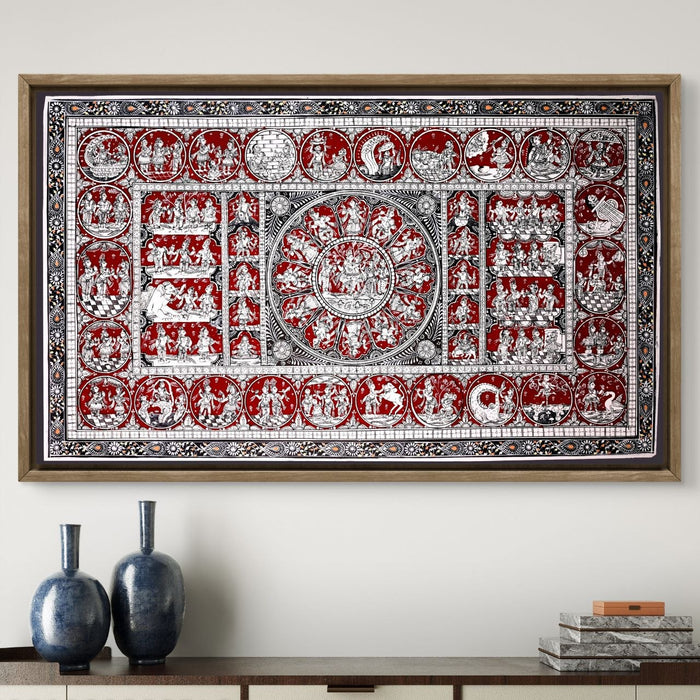 Krishna Life Story Pattachitra — Original Handmade Odisha Painting | 24×40 Inches | Dashavatara & Krishna Leela