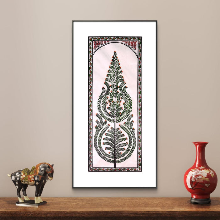 Tree of Life Pattachitra Painting on Tussar Silk — Original Handmade Odisha Art | 7×16 Inches