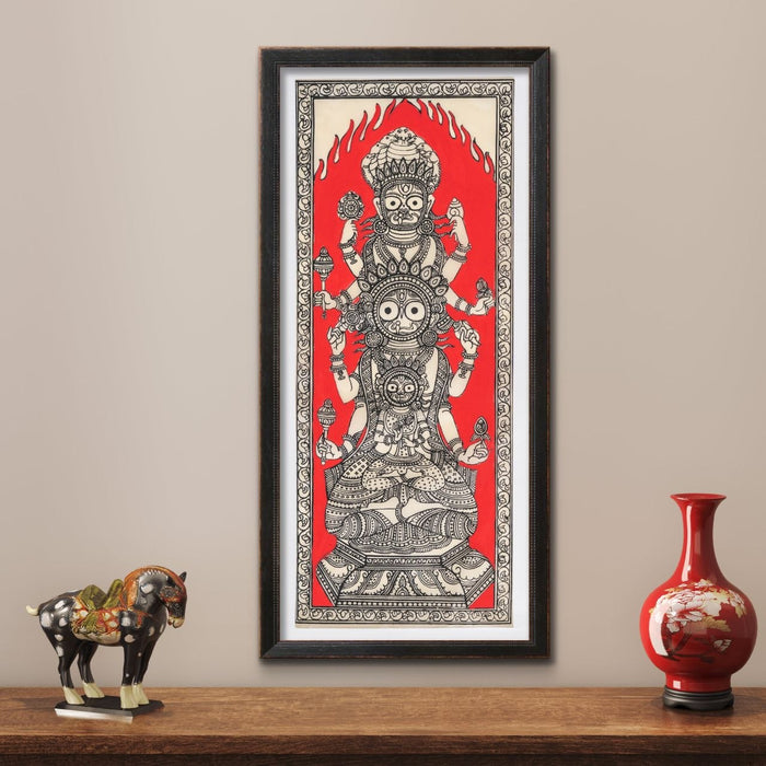 Jagannath Balabhadra Subhadra Pattachitra Painting on Tussar Silk — Original Handmade Odisha Art | 7×16 Inches