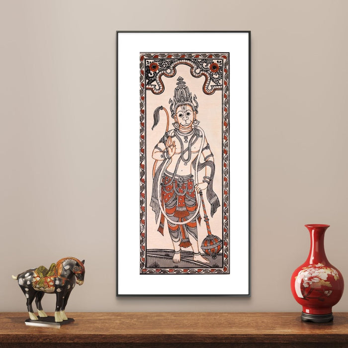 Hanuman Pattachitra Painting on Tussar Silk — Original Handmade Odisha Art | 7×16 Inches