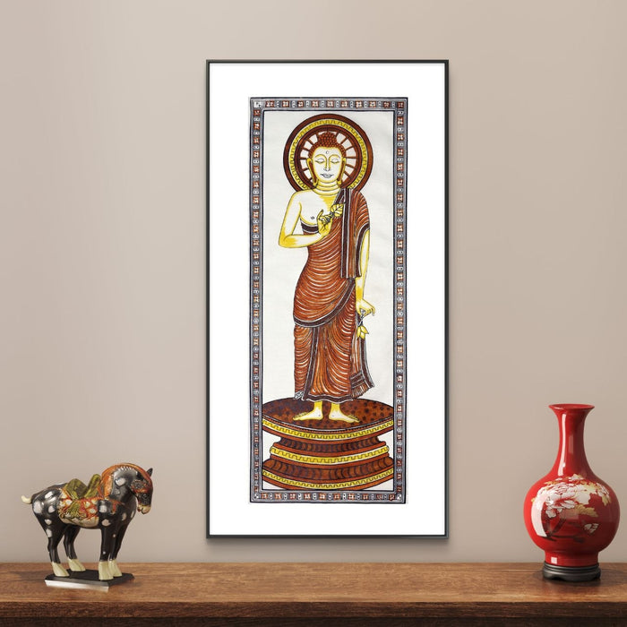 Buddha Pattachitra Painting on Tussar Silk — Original Handmade Odisha Art | 7×16 Inches
