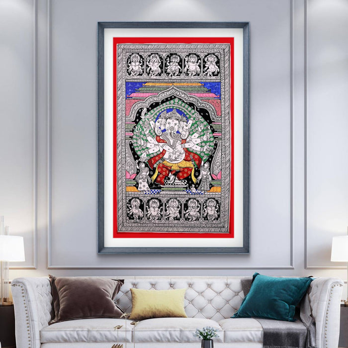 Ganesha Pattachitra — Original Odisha Hand-Painted Temple Art | 24×40 Inches | Sacred Ganesha Wall Art