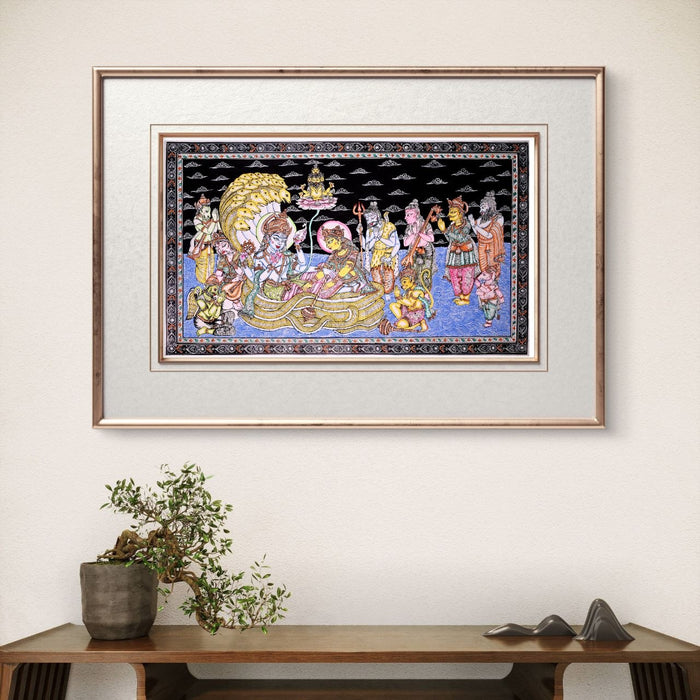 Anantshayana Vishnu Pattachitra — Original Handmade Odisha Painting | 24×40 Inches | Vishnu Lakshmi Brahma Shiva Ganesha Hanuman