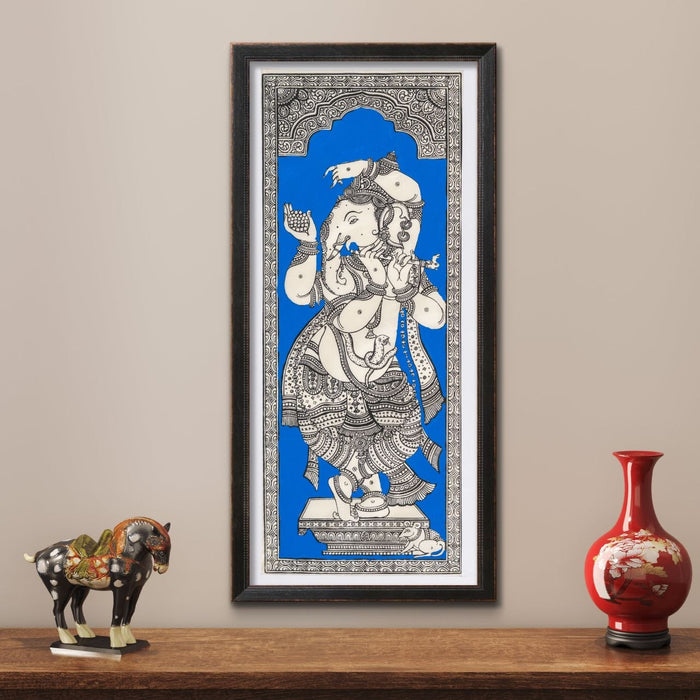 Dancing Ganesha Pattachitra Painting on Tussar Silk — Original Handmade Odisha Art | 7×16 Inches