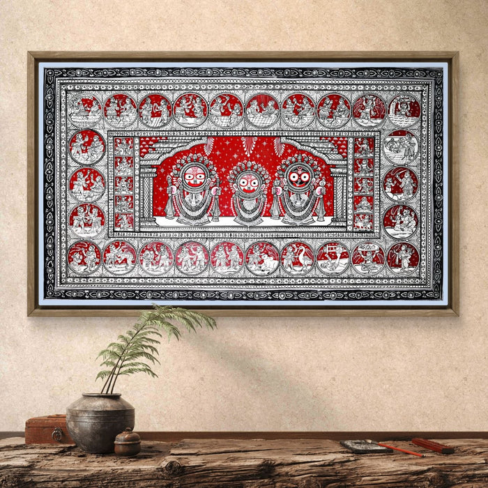 Jagannath Pattachitra Painting — Original Handmade Odisha Art | 24×40 Inches | Jagannath Balabhadra Subhadra with Katha Scenes