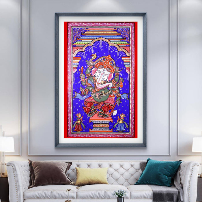Dancing Ganesha Pattachitra Painting — Original Handmade Odisha Art | 24×40 Inches | Nritta Ganesha