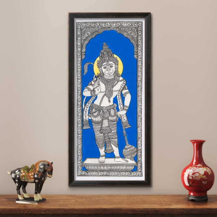 Hanuman Pattachitra Painting on Tussar Silk — Original Handmade Odisha Art | 7×16 Inches