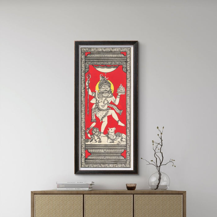 Shiva Pattachitra Painting on Tussar Silk — Original Handmade Odisha Art | 7×16 Inches