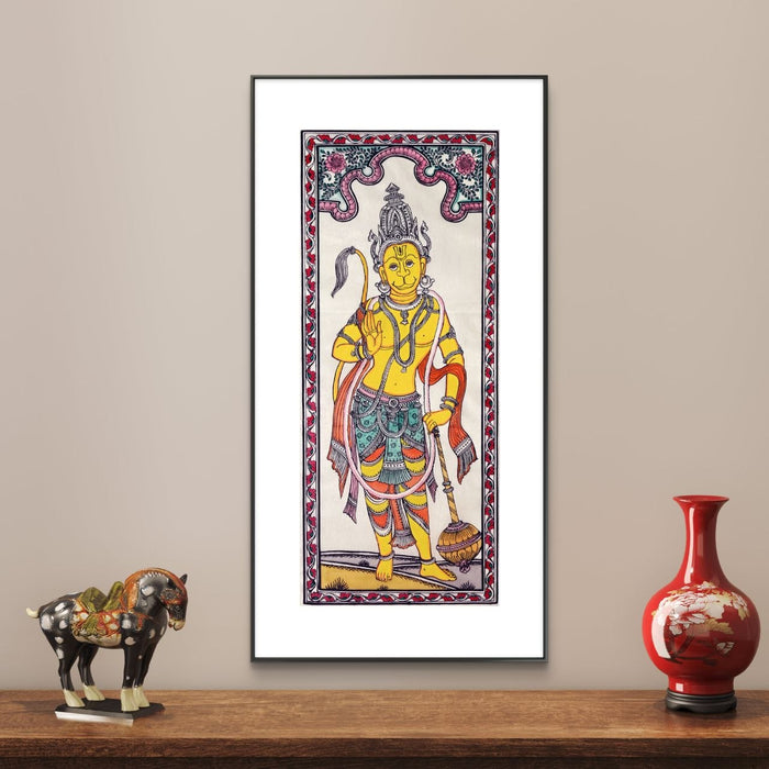 Hanuman Pattachitra Painting on Tussar Silk — Original Handmade Odisha Art | 7×16 Inches