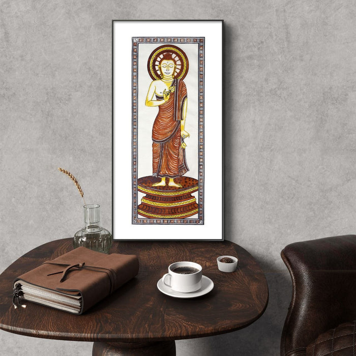 Buddha Pattachitra Painting on Tussar Silk — Original Handmade Odisha Art | 7×16 Inches