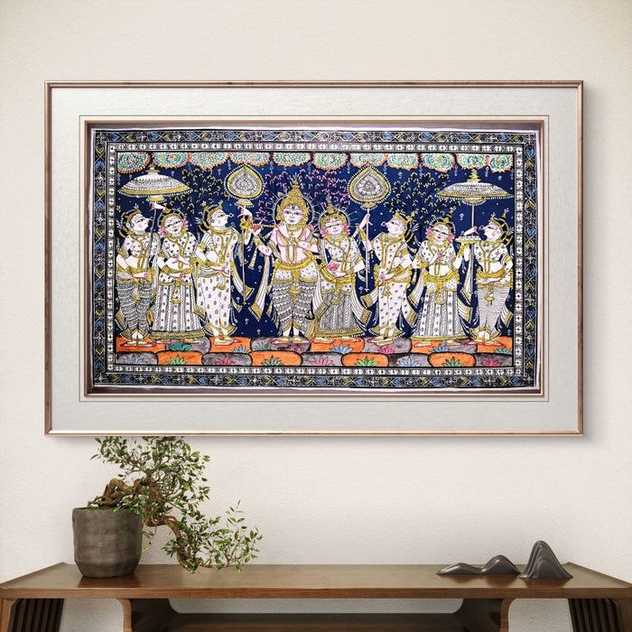 Krishna Raas Leela Pattachitra — Original Handmade Odisha Painting | 24×40 Inches | Krishna with Gopis