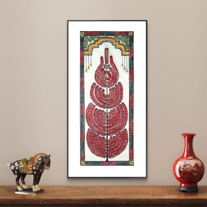 Tree of Life Pattachitra Painting on Tussar Silk — Original Handmade Odisha Art | 7×16 Inches
