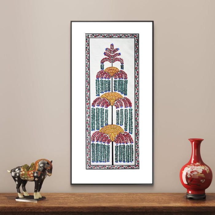 Tree of Life Pattachitra Painting on Tussar Silk — Original Handmade Odisha Art | 7×16 Inches