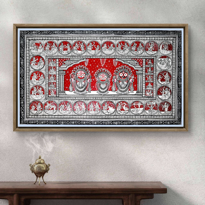 Jagannath Pattachitra Painting — Original Handmade Odisha Art | 24×40 Inches | Jagannath Balabhadra Subhadra with Katha Scenes