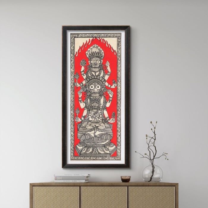 Jagannath Balabhadra Subhadra Pattachitra Painting on Tussar Silk — Original Handmade Odisha Art | 7×16 Inches