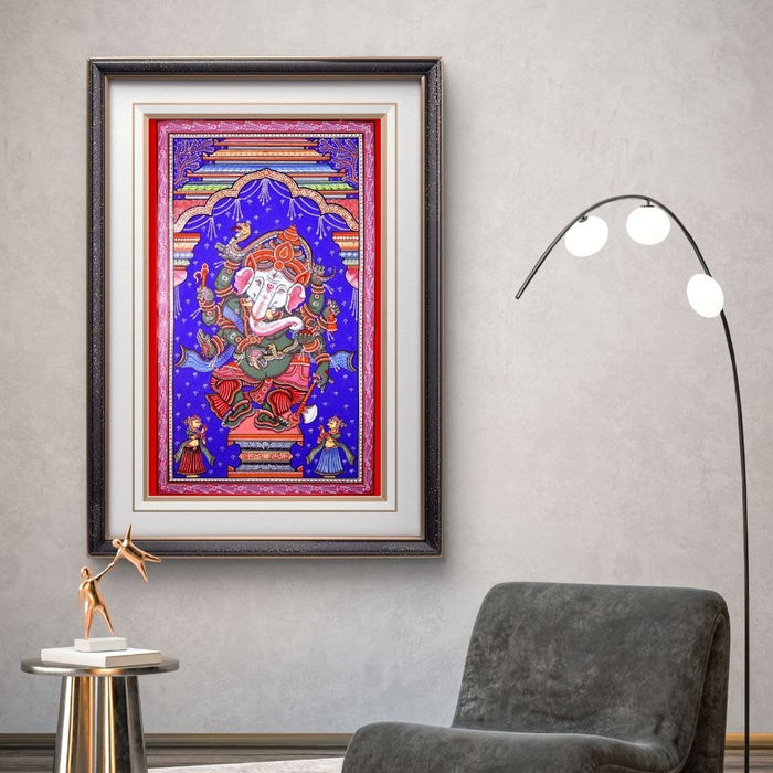 Dancing Ganesha Pattachitra Painting — Original Handmade Odisha Art | 24×40 Inches | Nritta Ganesha